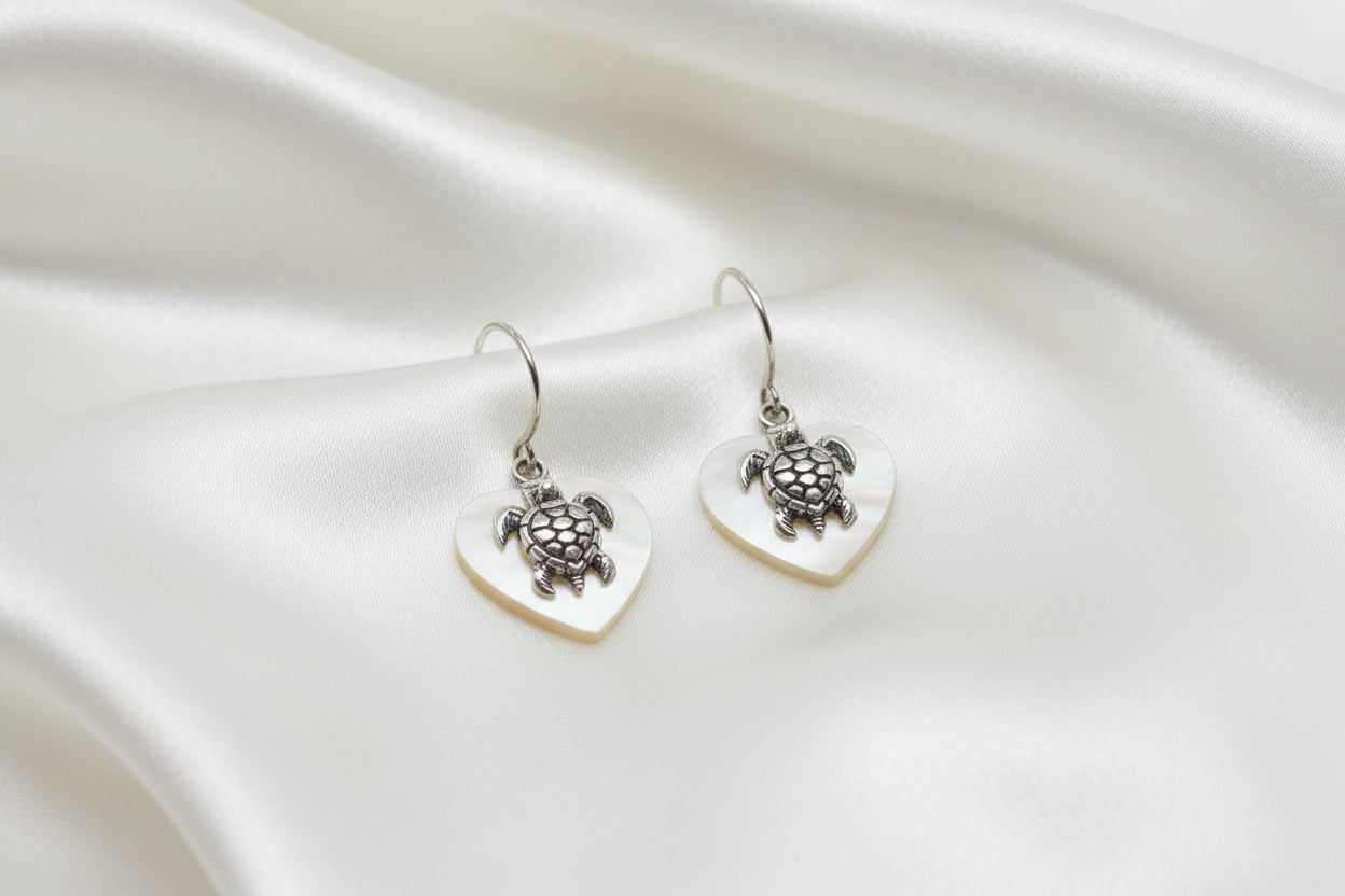 Mother of Pearl & Silver Earrings - Sea Turtle
