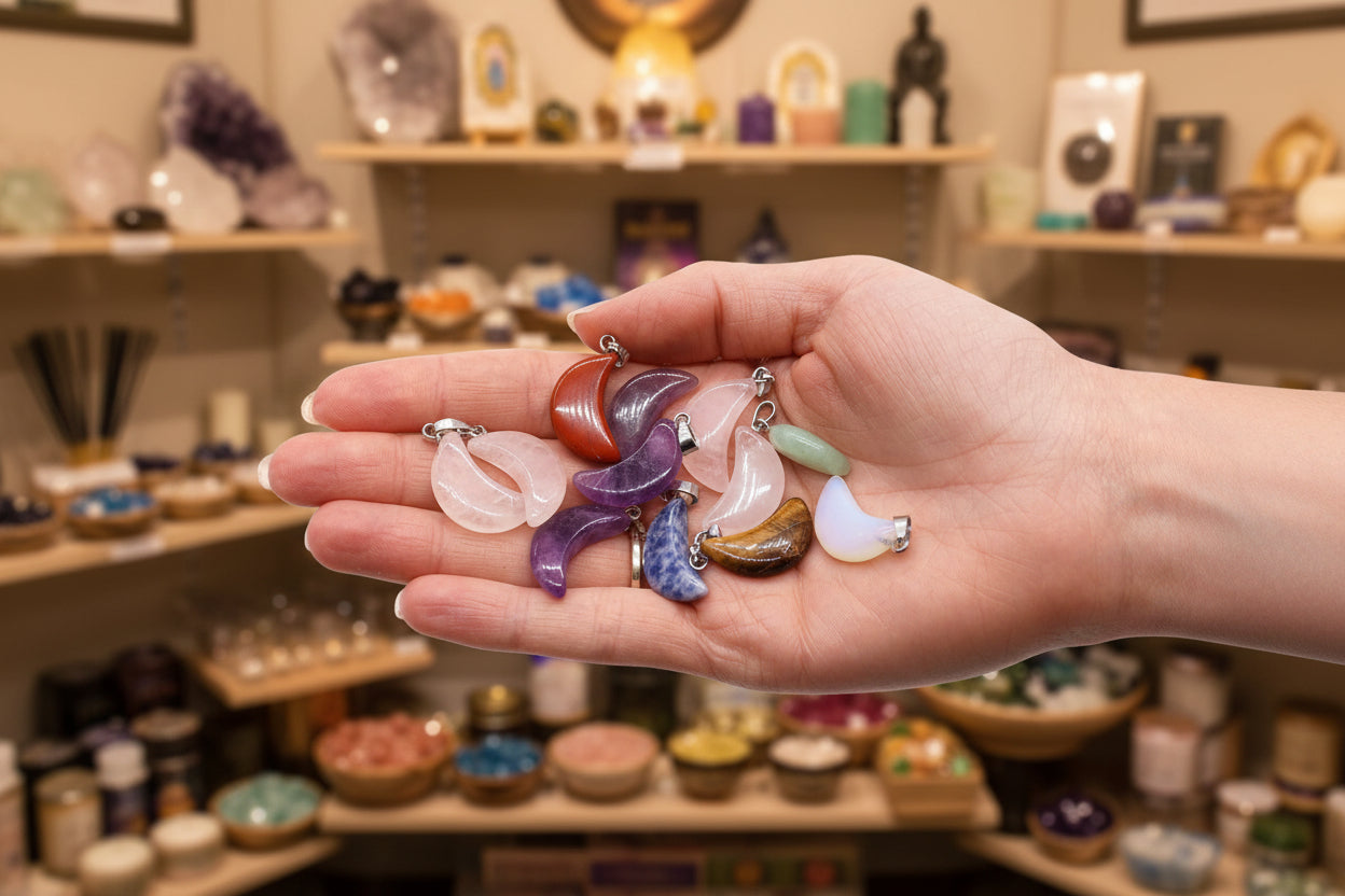Gemstone Moon Pendants - 12 pieces
