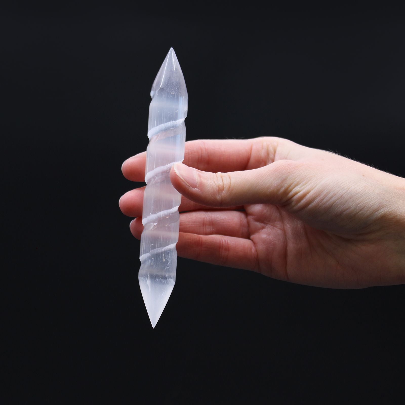 Selenite Spiral Double Point Wand