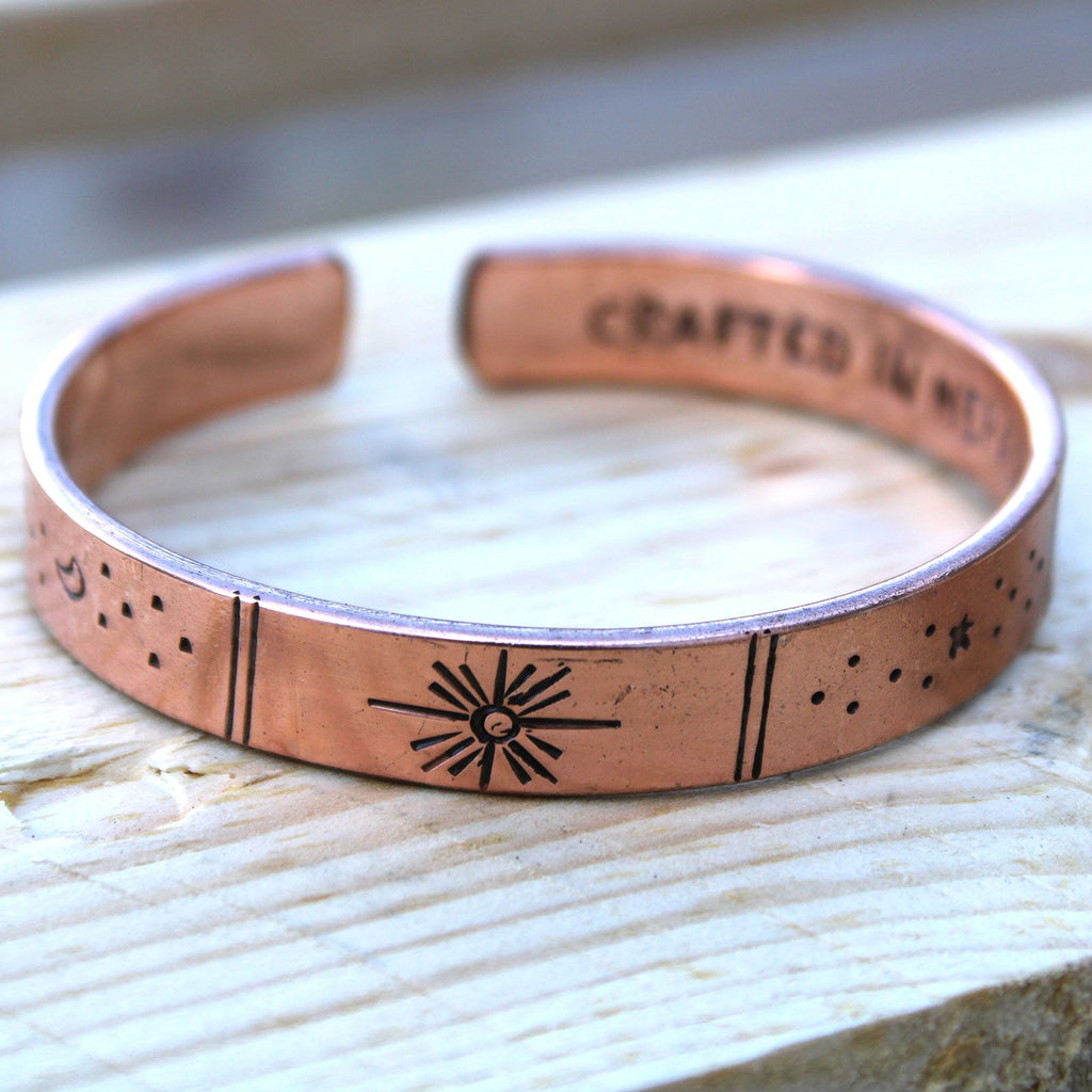 Copper Bracelet - Sunrise, Galaxy, Stars, Earth
