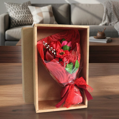 Boxed Hand Soap Flower Bouquet- Red