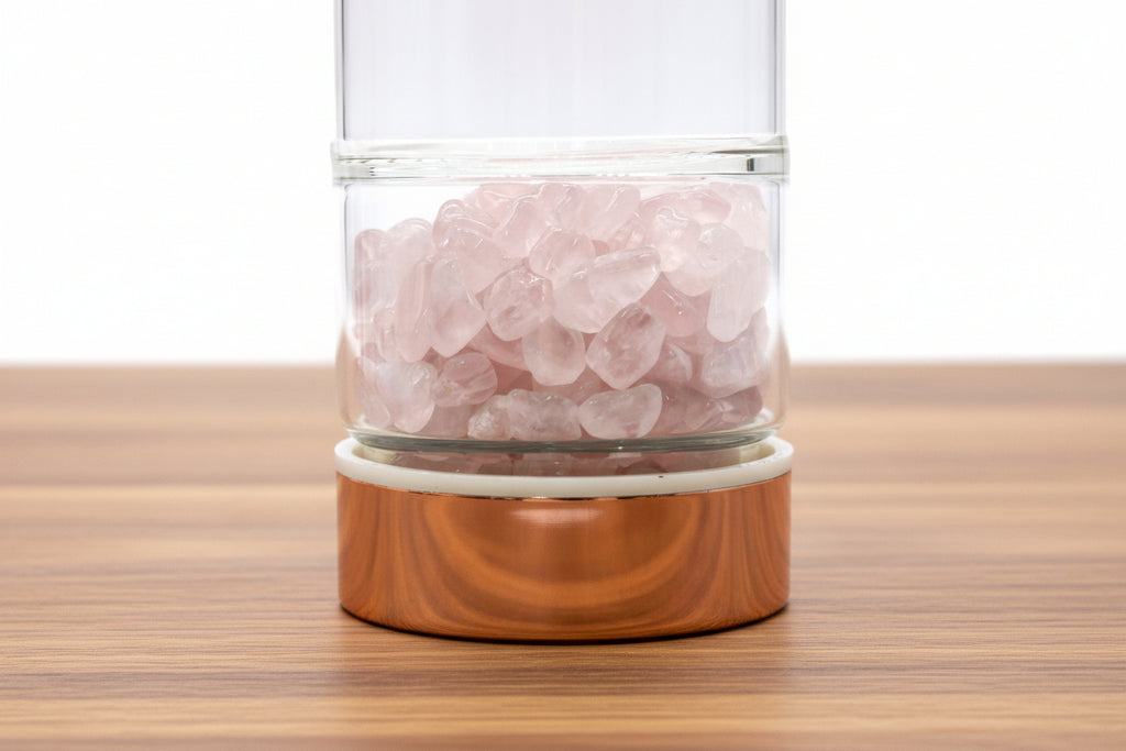 Crystal Glass Tea Infuser Bottle - Rose Gold - Rose Quartz