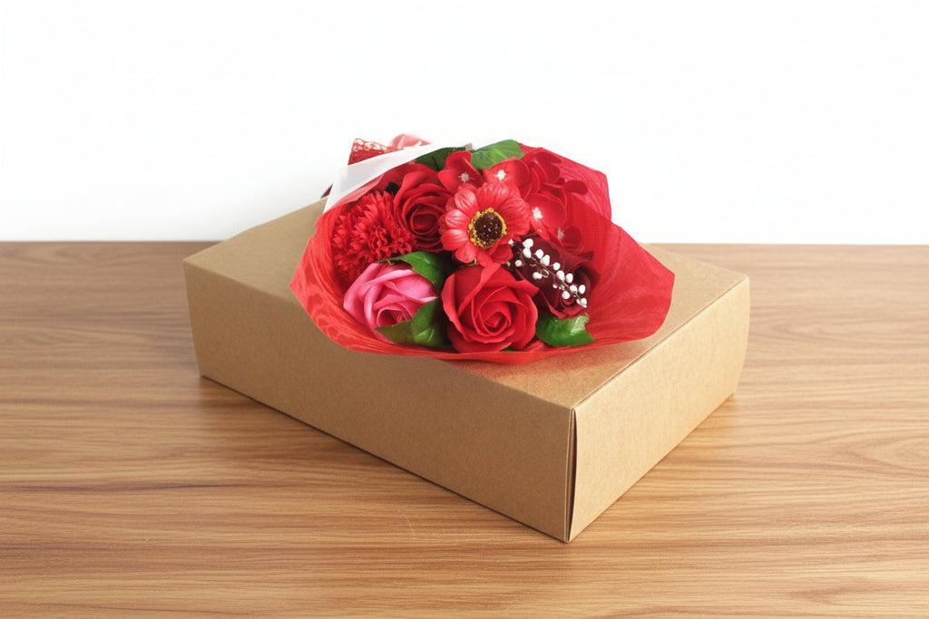 Boxed Hand Soap Flower Bouquet- Red