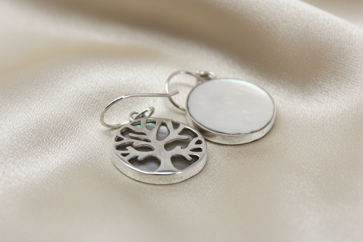 Mother of Pearl & Silver Earrings - Tree of Life