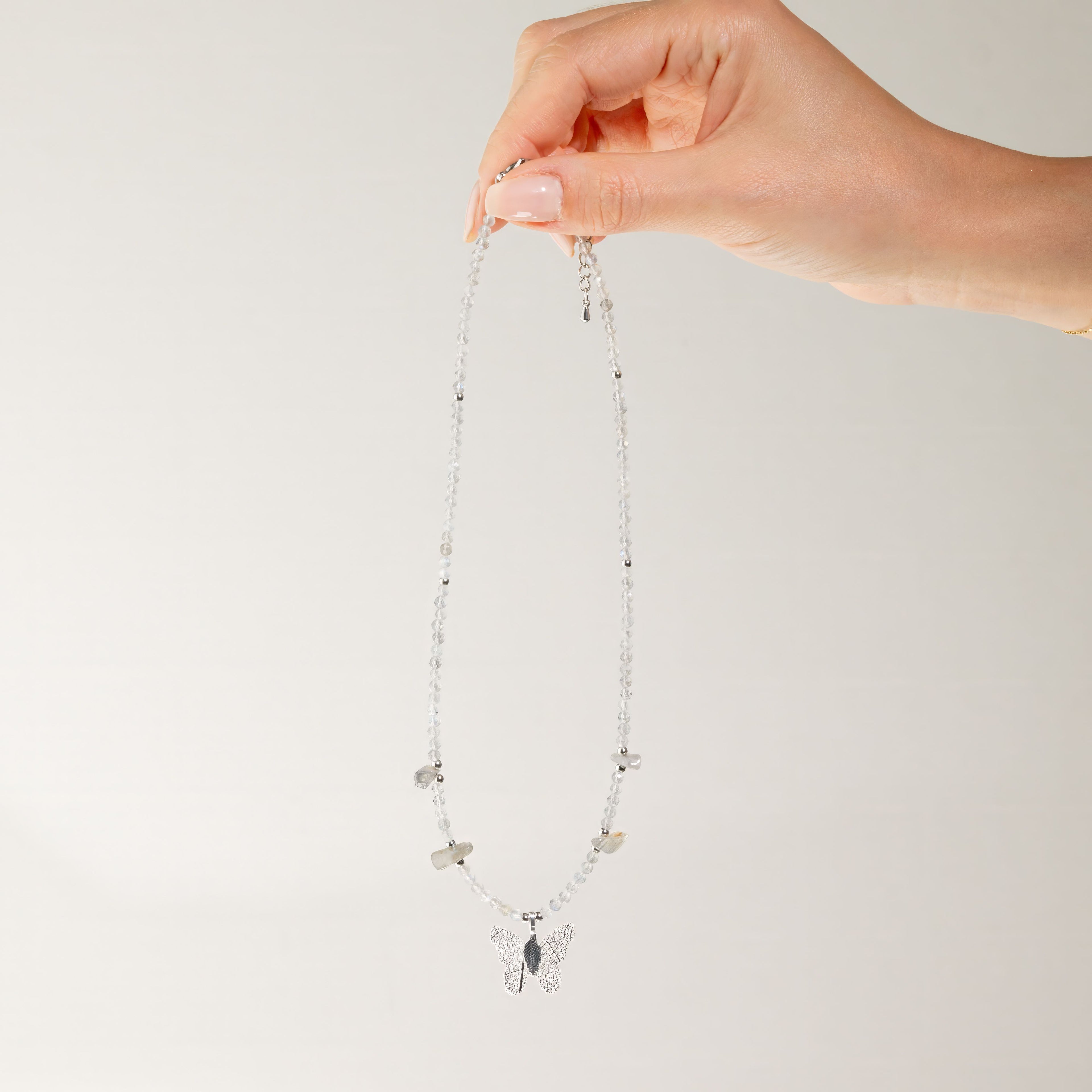 Real Leaf Butterfly Pendant - Labradorite Necklace