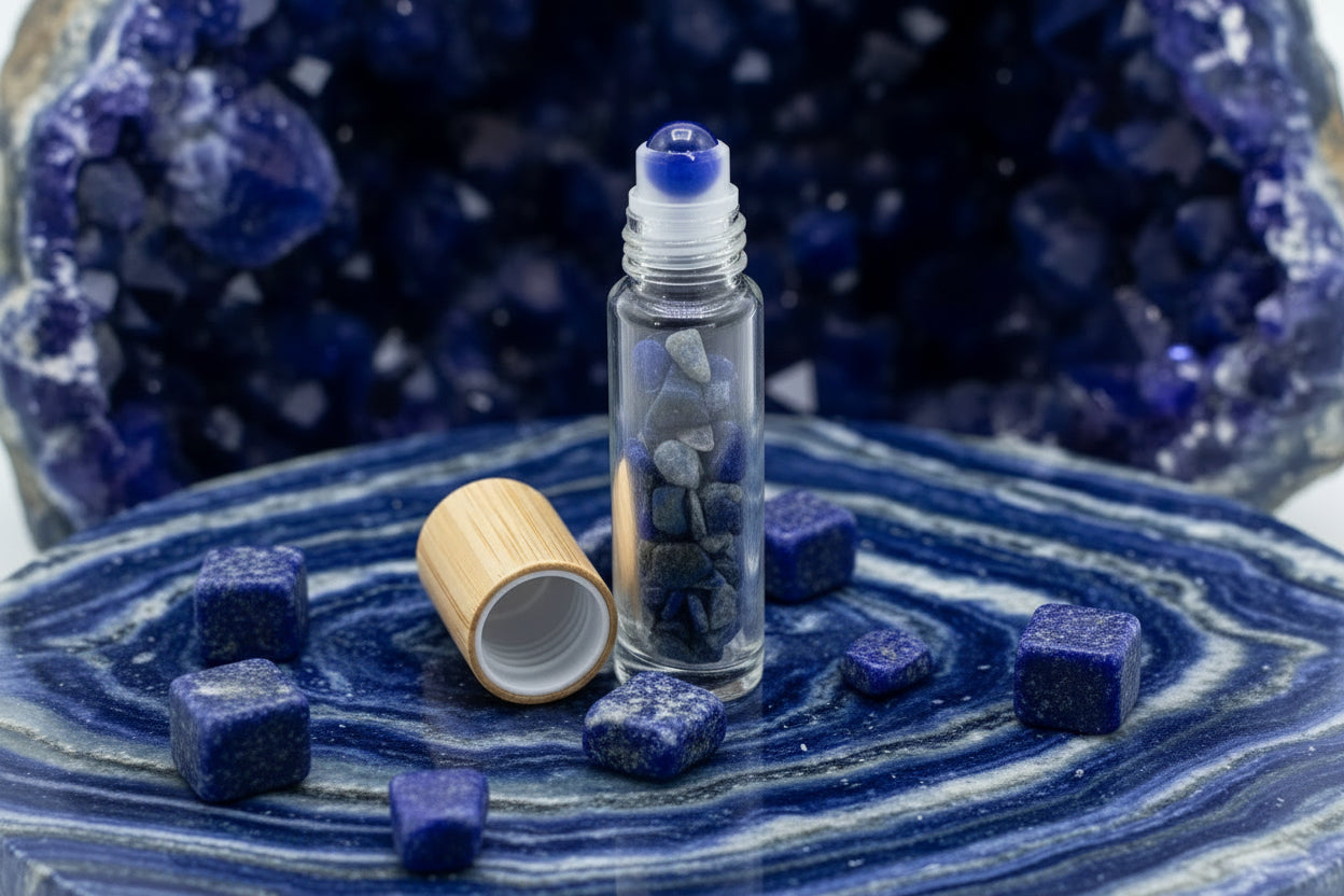 Gemstone Essential Oil Roller Bottle - Sodalite  - Wooden Cap