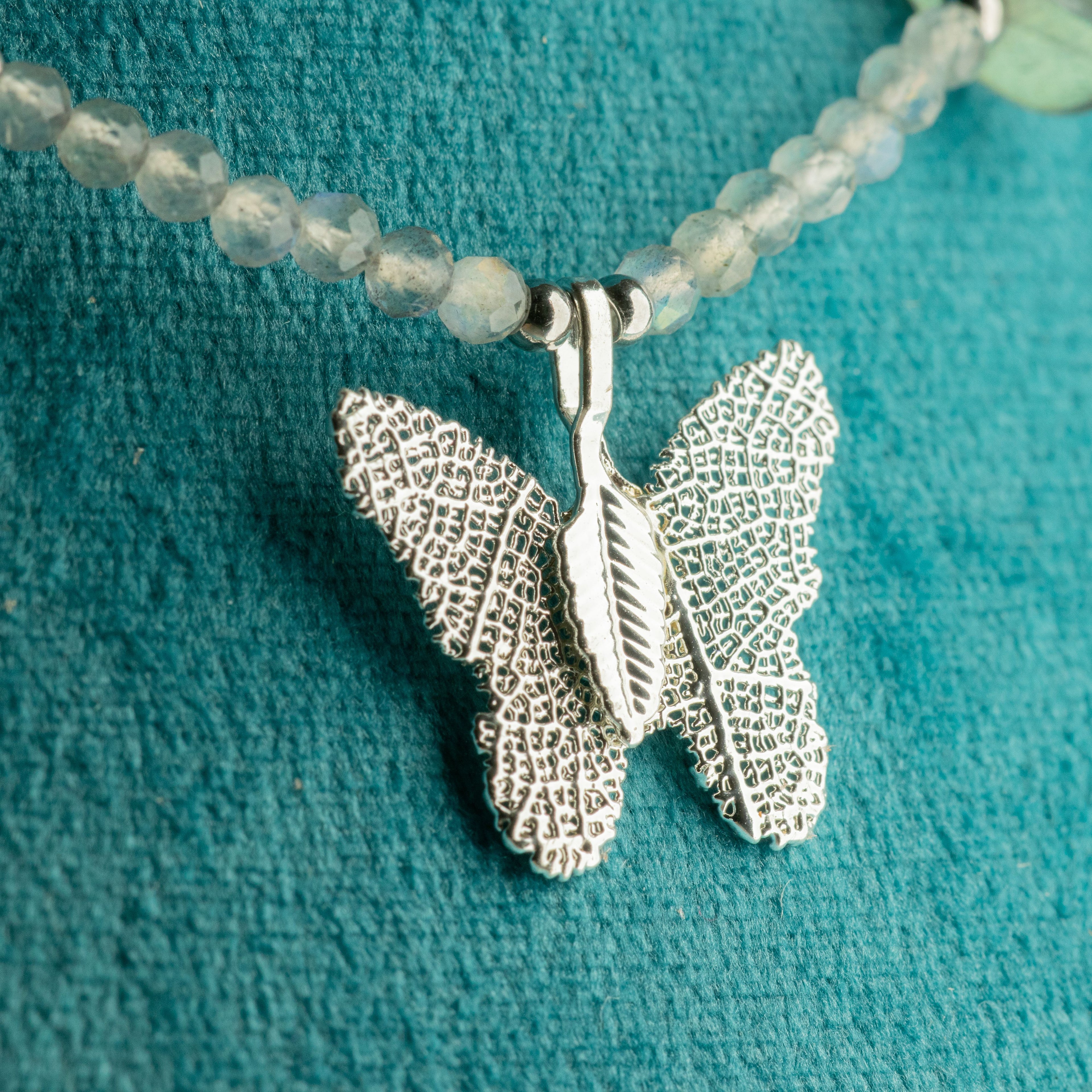 Real Leaf Butterfly Pendant - Labradorite Necklace