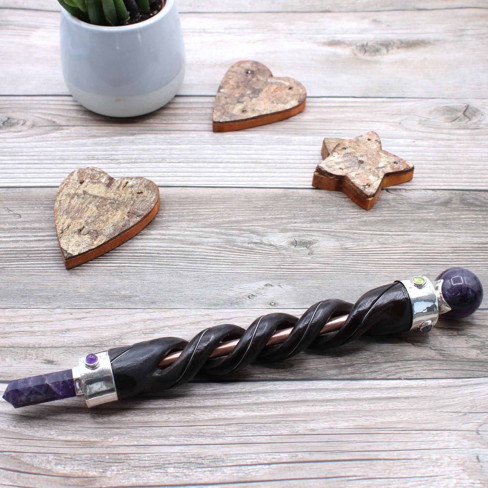 Spiral Carving Healing Wand - Copper & Amethyst