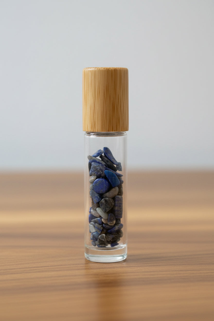 Gemstone Essential Oil Roller Bottle - Sodalite  - Wooden Cap