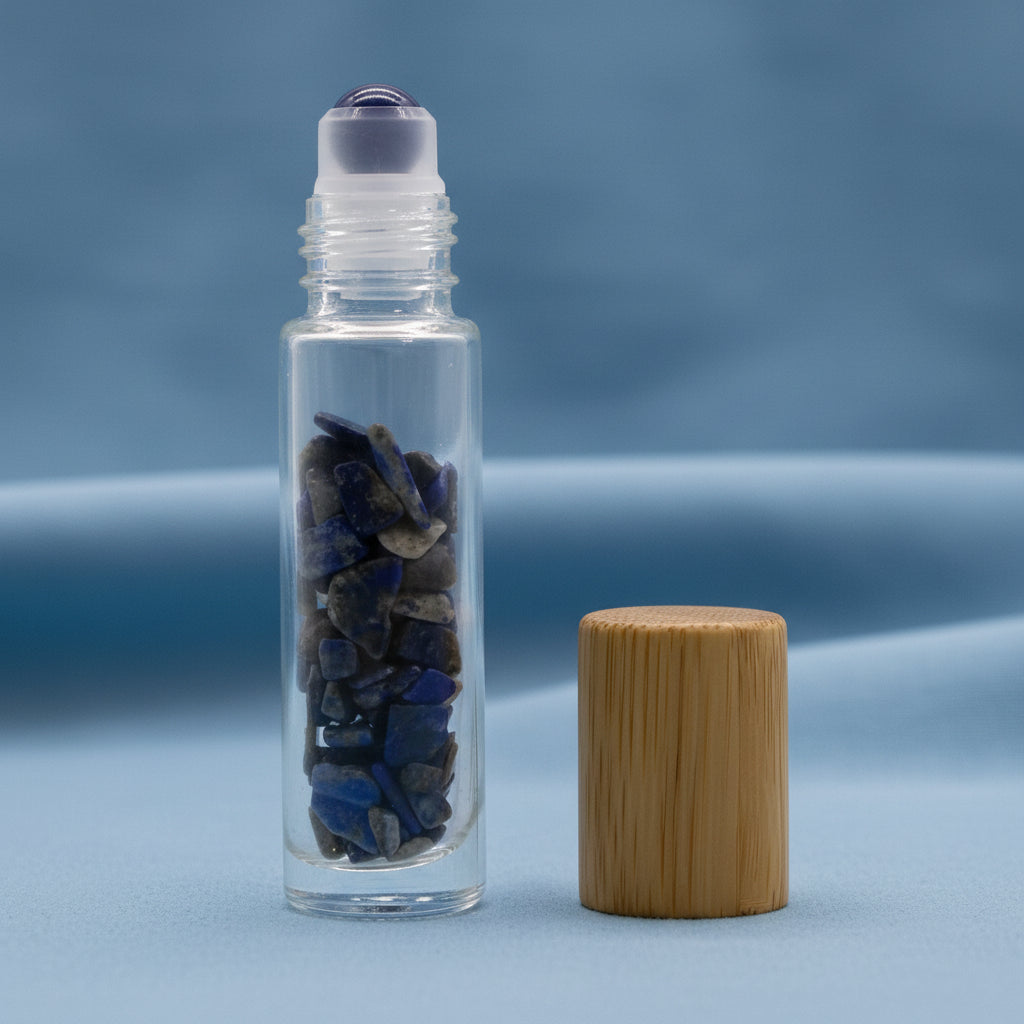 Gemstone Essential Oil Roller Bottle - Sodalite  - Wooden Cap
