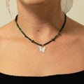 Real Leaf Butterfly Pendant - Malachite Necklace