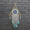 Protection Dream Catcher - Large Macrame Pyramid White/Turquoise