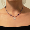 Real Leaf Butterfly Pendant -  Amethyst Necklace