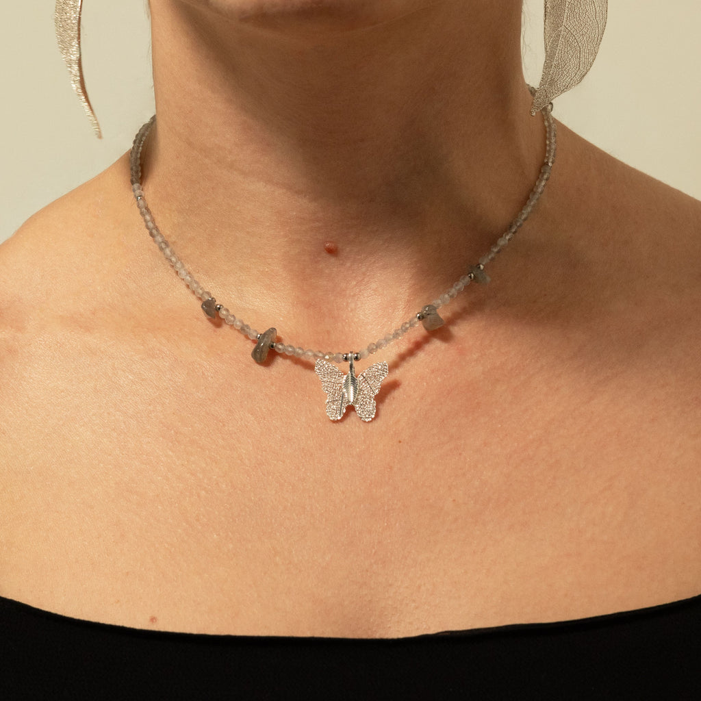 Real Leaf Butterfly Pendant - Labradorite Necklace