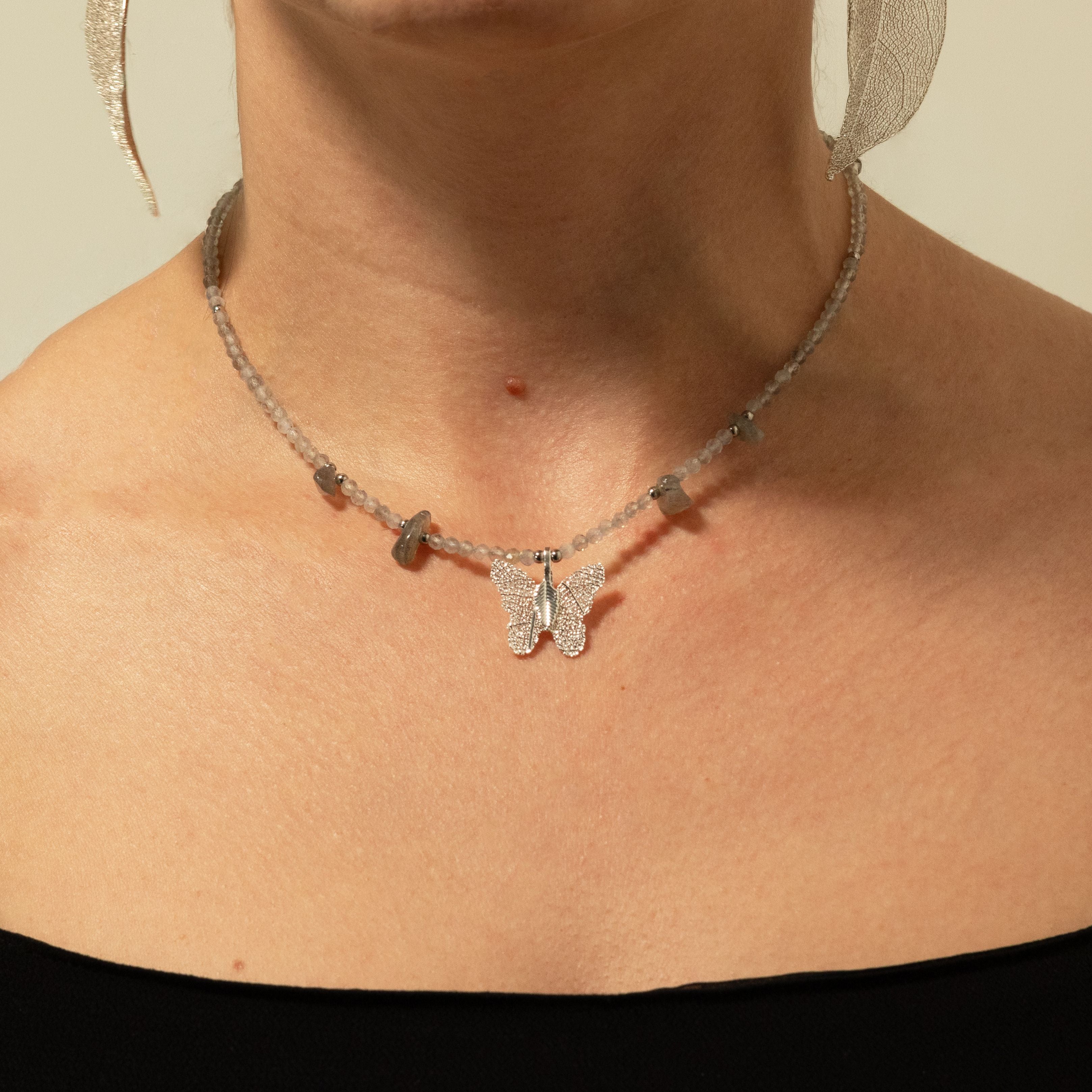 Real Leaf Butterfly Pendant - Labradorite Necklace