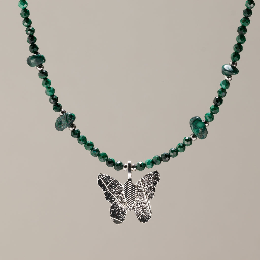 Real Leaf Butterfly Pendant - Malachite Necklace