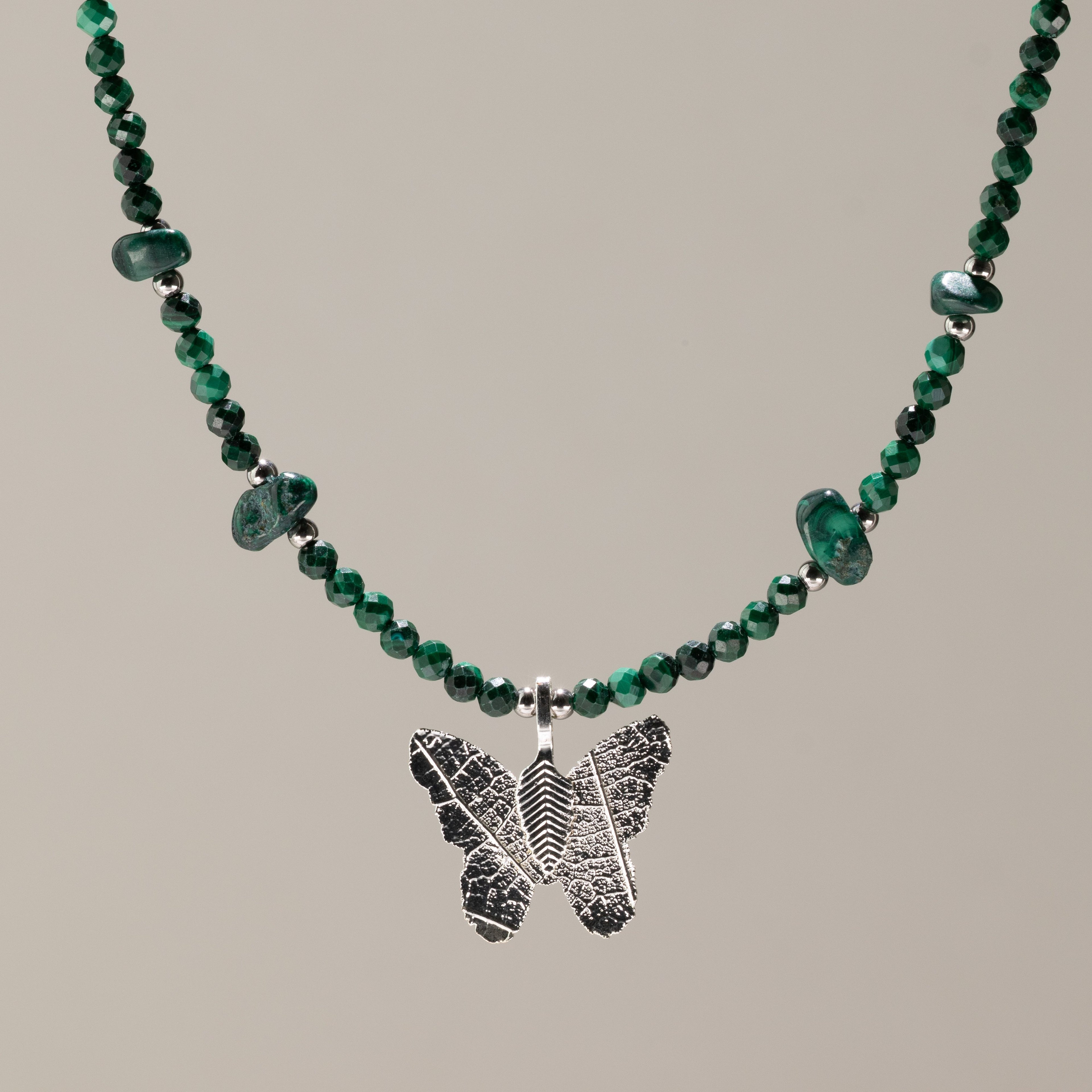 Real Leaf Butterfly Pendant - Malachite Necklace