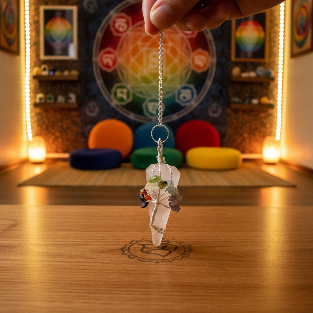 7 Chakra Rose Quartz Pendulum