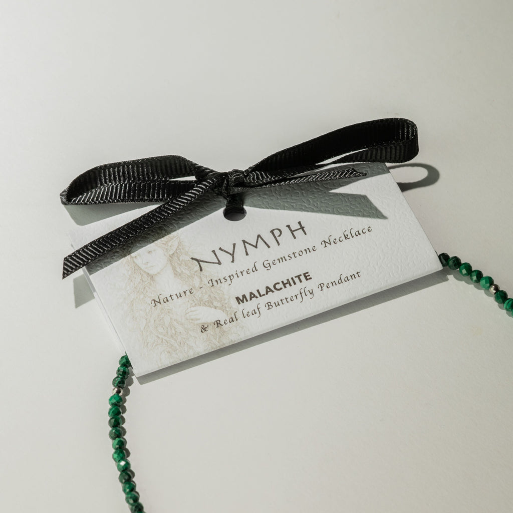 Real Leaf Butterfly Pendant - Malachite Necklace
