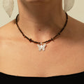 Real Leaf Butterfly Pendant - Tiger's Eye Necklace