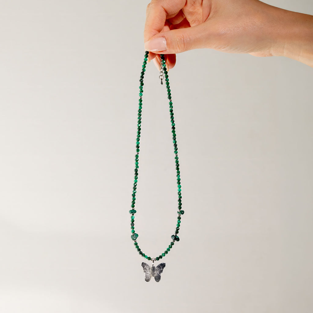 Real Leaf Butterfly Pendant - Malachite Necklace