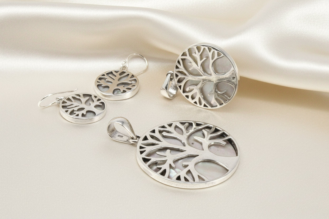 Mother of Pearl & Silver Earrings - Tree of Life