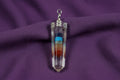 Clear Quartz Chakra Bounded Thin Point Flat Pendant