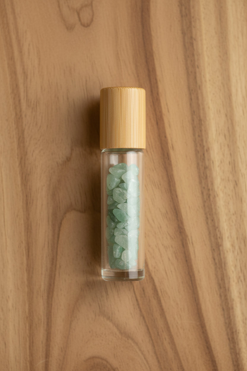 Gemstone Essential Oil Roller Bottle - Aventurine - Wooden Cap