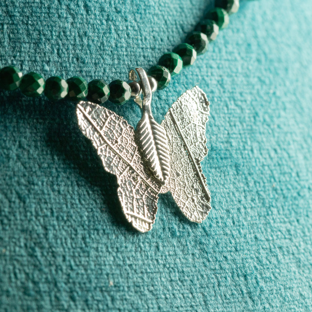 Real Leaf Butterfly Pendant - Malachite Necklace