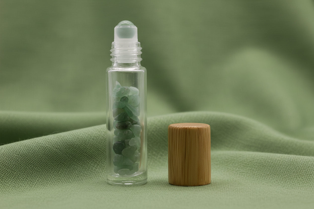 Gemstone Essential Oil Roller Bottle - Aventurine - Wooden Cap