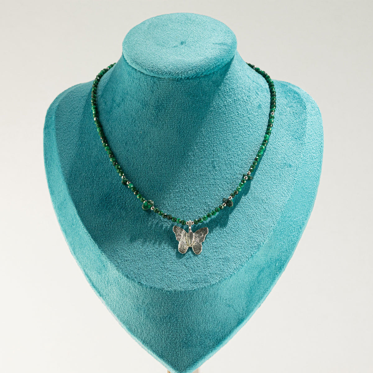 Real Leaf Butterfly Pendant - Malachite Necklace