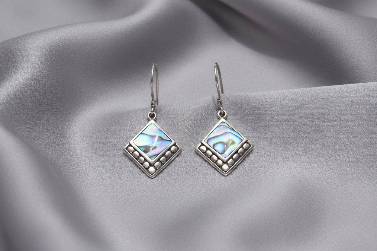 Abalone & Silver Earrings - Square Dots