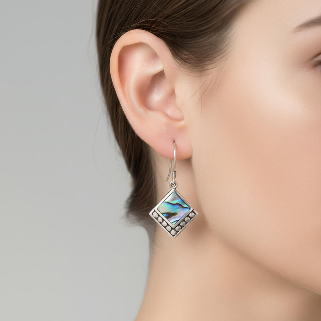 Abalone & Silver Earrings - Square Dots