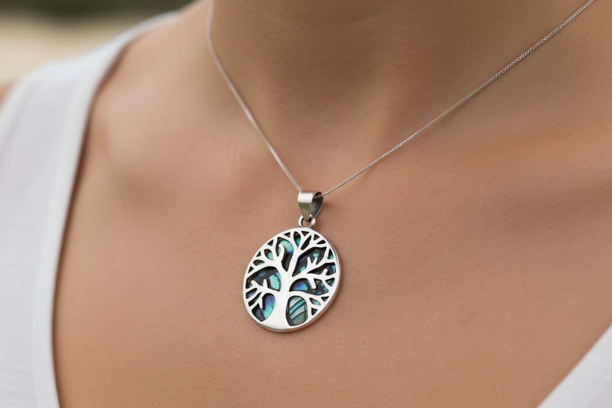 Abalone & Silver Pendant - Tree of Life