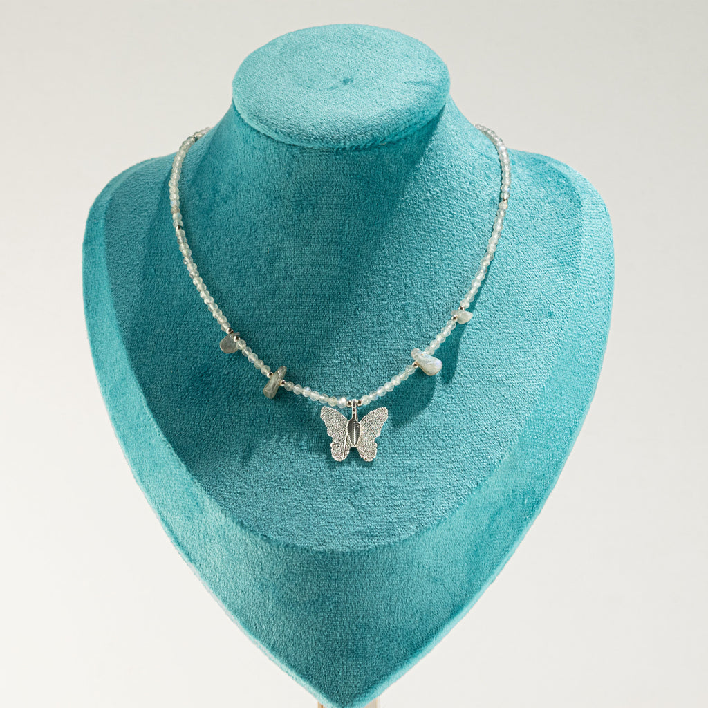 Real Leaf Butterfly Pendant - Labradorite Necklace