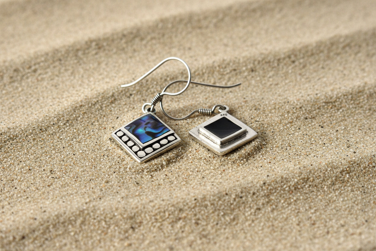 Abalone & Silver Earrings - Square Dots