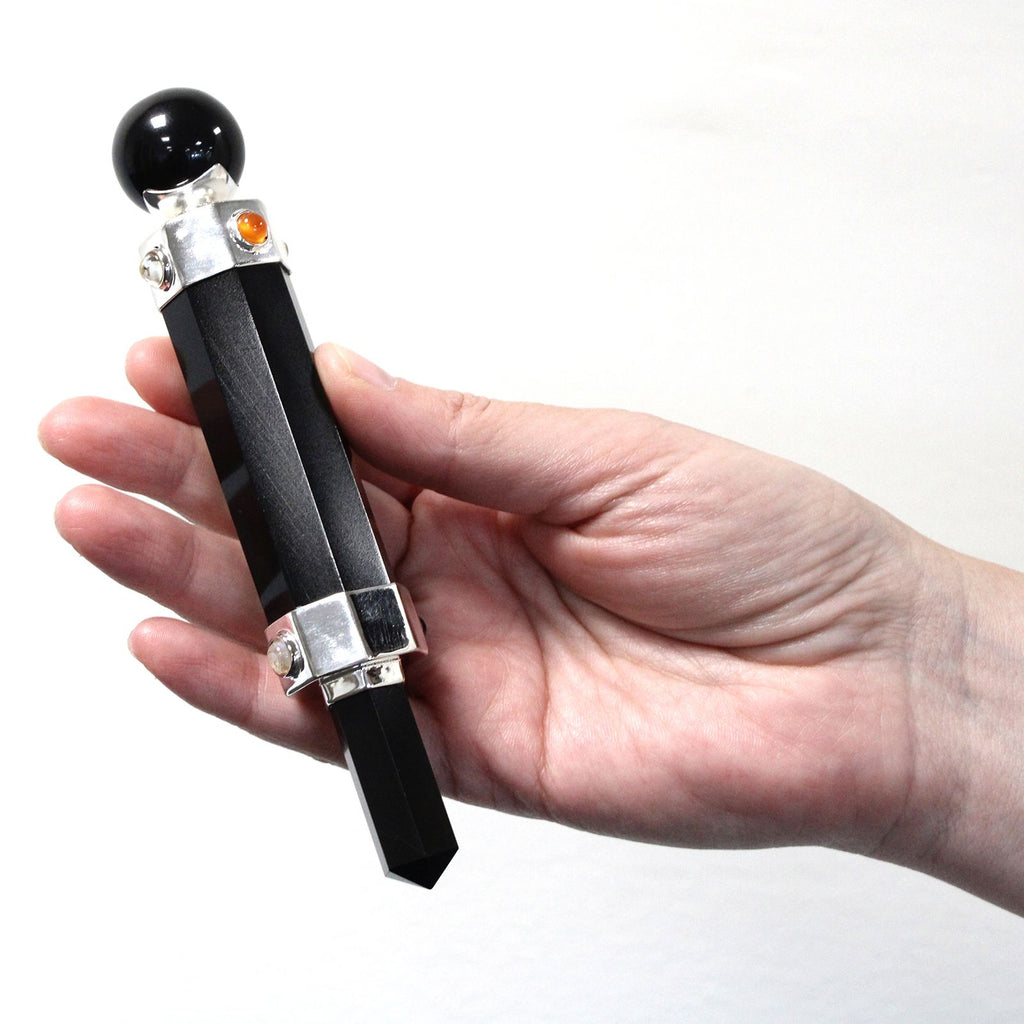Hexagonal Crystal Healing Wand - Black Agate