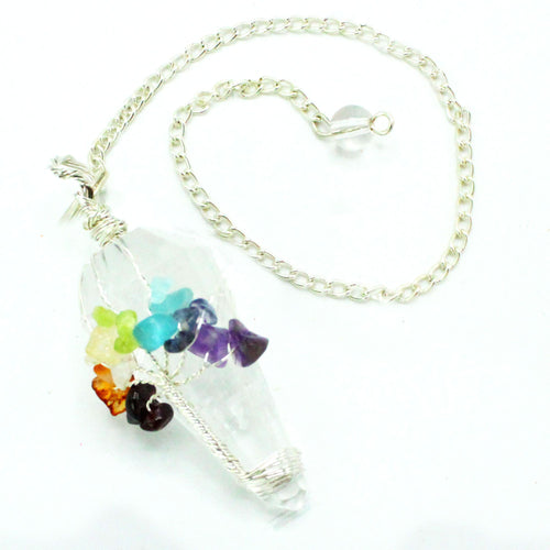 7 Chakra Clear Quartz Pendulum