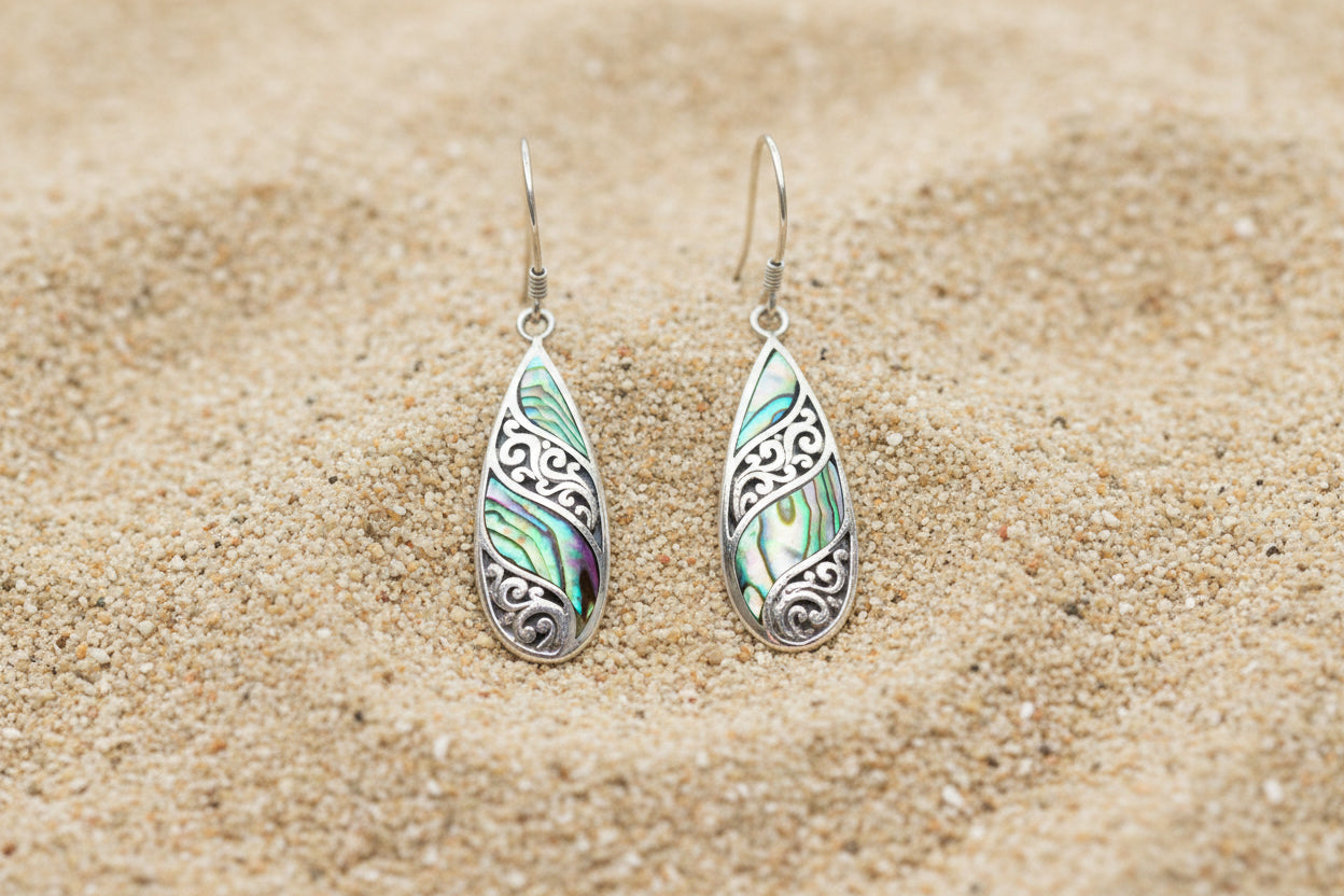 Abalone & Silver Earrings - Long Teardrop