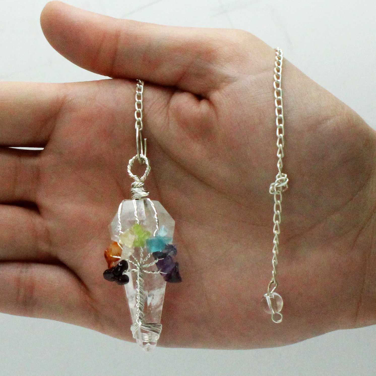 7 Chakra Clear Quartz Pendulum