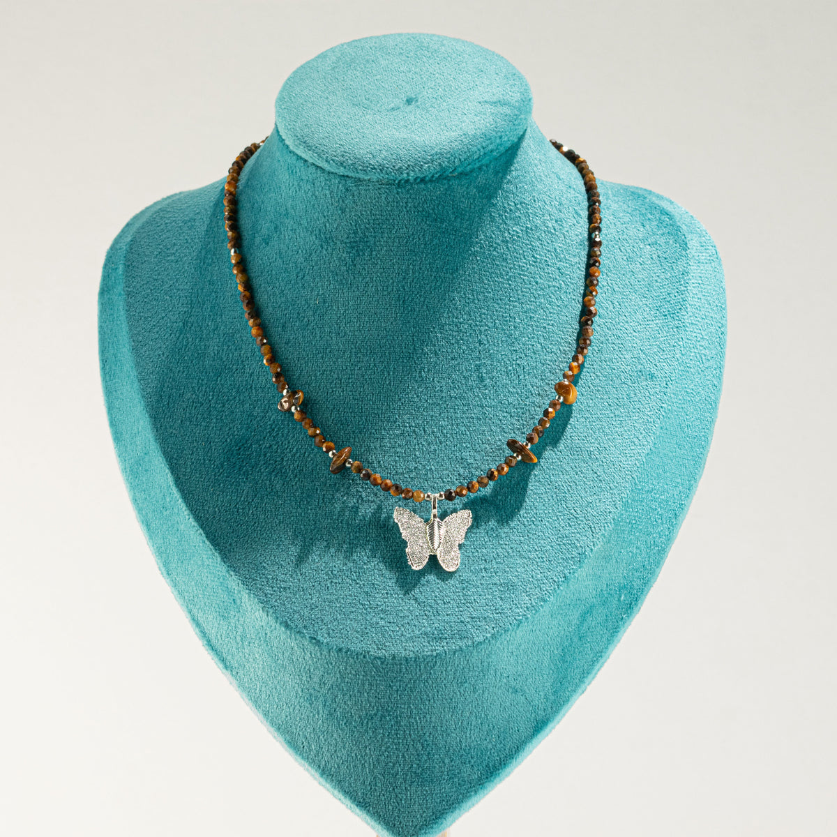 Real Leaf Butterfly Pendant - Tiger's Eye Necklace