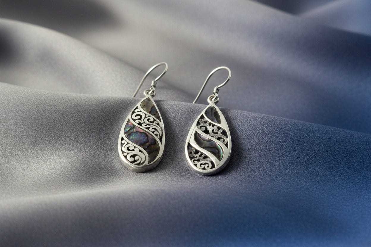 Abalone & Silver Earrings - Long Teardrop