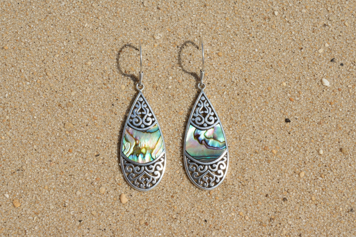 Abalone & Silver Earrings - Teardrop Oval
