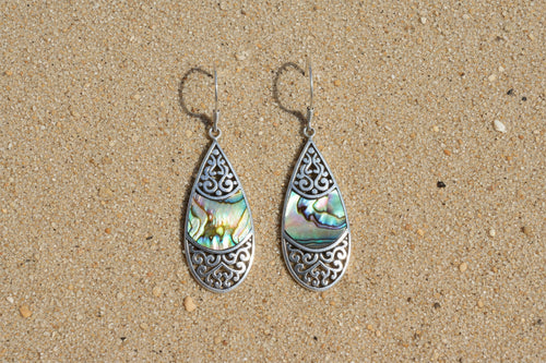 Abalone & Silver Earrings - Teardrop Oval