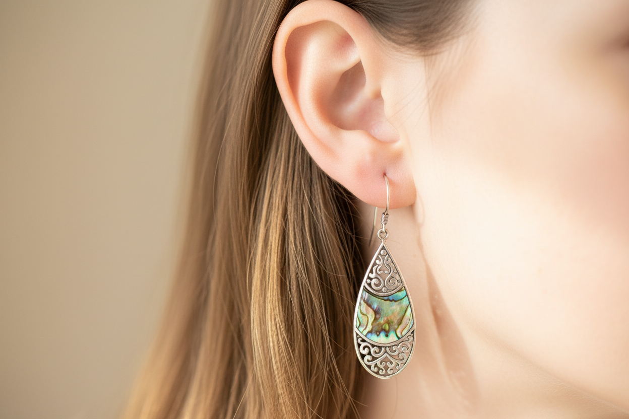 Abalone & Silver Earrings - Teardrop Oval